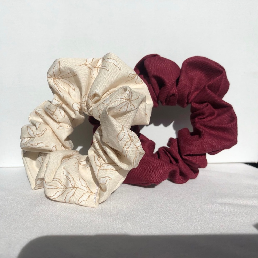2 Scrunchies, Burgundy & Sunbleached Leaves, Hair Accessories